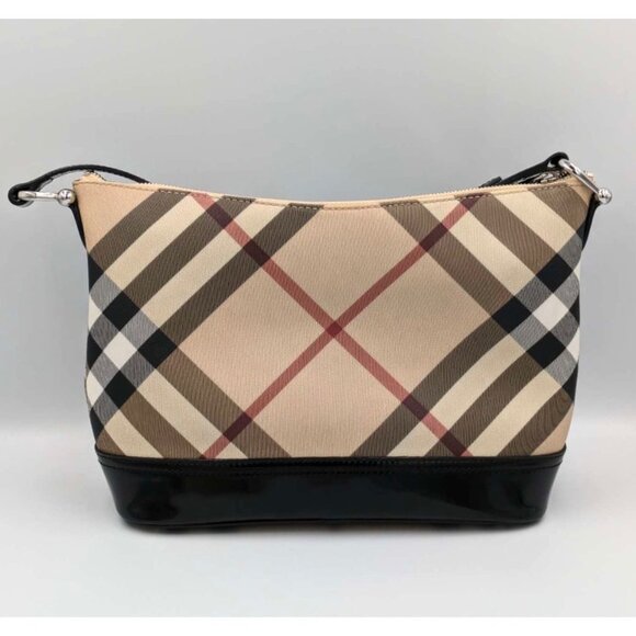Pre-owned Burberry Nova Check Coated Canvas Leather Baguette Shoulder Bag Beige - Picture 3 of 14
